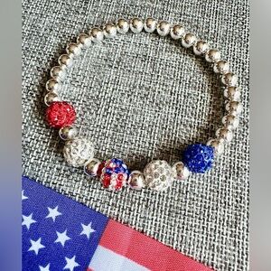 New 8" Patriotic America USA Flag Shimmer Crystal Beaded Stretch Bracelet
